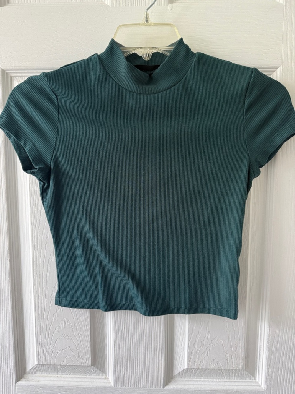 SHEIN Teal Green Ribbed Mock Neck Crop Top